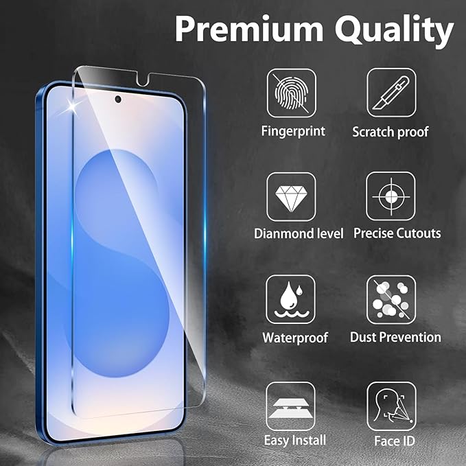 3 Pack Screen Protector Designed for Galaxy S25 Plus with 3 Pack Tempered Glass Camera Lens Protector,Ultra HD Clear,9H Hardness,Easy Install - Case Friendly,Scratch Resistant
