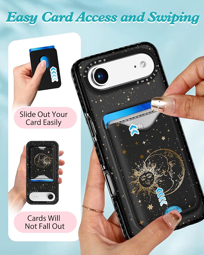 Toycamp for iPhone 17 Air Case - Compatible with Magsafe Credit Card Holder Wallet Magnetic Cute Women Teen Girls Kawaii Girly Unique Sun Moon Design Phone Cover for Apple 17 Air
