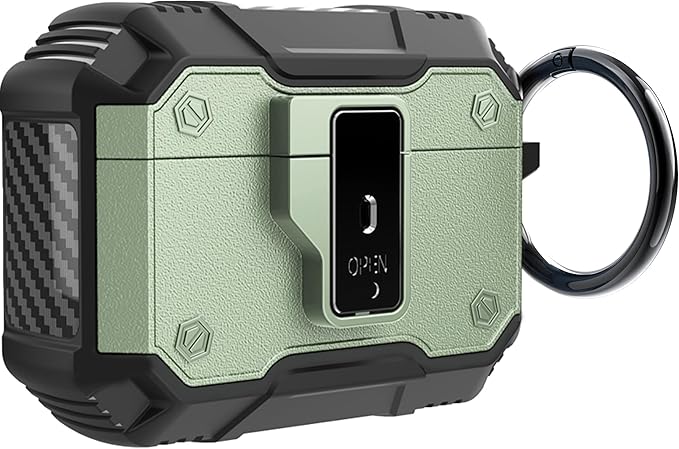 for AirPods Pro 3 Case, Secure Lock Magnetic Lid Cover with Keychain, Military Grade Shockproof Protective Case for Airpods Pro 3rd Generation, Wireless Charging & Front LED Visible,Green02