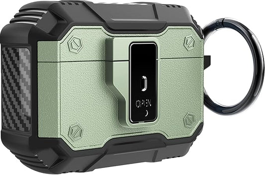 for AirPods Pro 3 Case, Secure Lock Magnetic Lid Cover with Keychain, Military Grade Shockproof Protective Case for Airpods Pro 3rd Generation, Wireless Charging & Front LED Visible,Green02