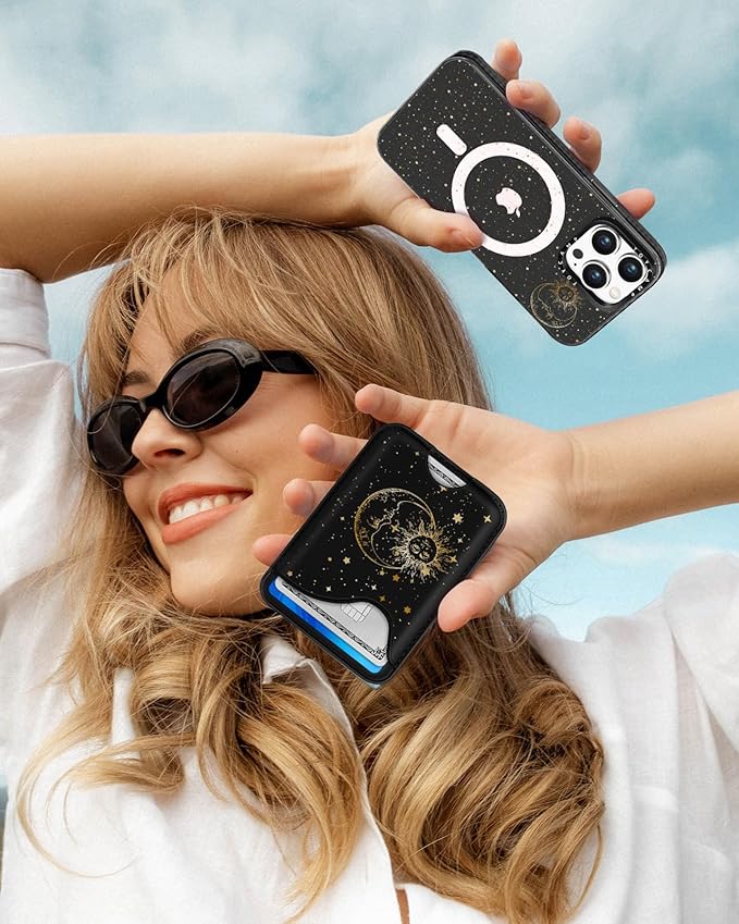 Toycamp for iPhone 13 Pro Max Case - Compatible with Magsafe Credit Card Holder Wallet Magnetic Cute Women Teen Girls Kawaii Girly Unique Sun Moon Design Phone Cover for iPhone 13 Promax
