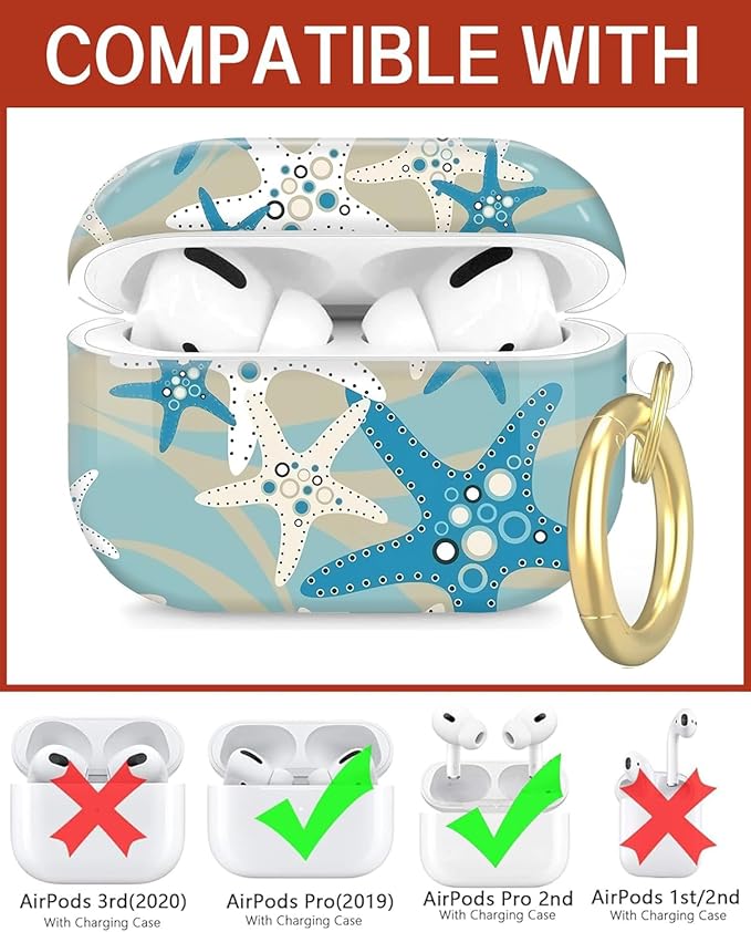 Compatible with Airpod Pro 2nd/1st Generation,Full Protection Cover for Women,Accessories Hard Case Portable & Shockproof for Airpod Pro 2nd Charging Case 2023/2022/2019(Beach Starfish)