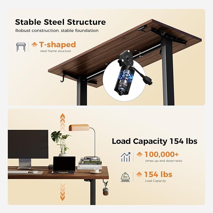 Agilestic Height Adjustable Electric Standing Desk, 48 x 24 Inches Stand Up Desk, Ergonomic Raising Computer Table with Memory Preset Button, Two-Piece Desktop, Dark Walnut