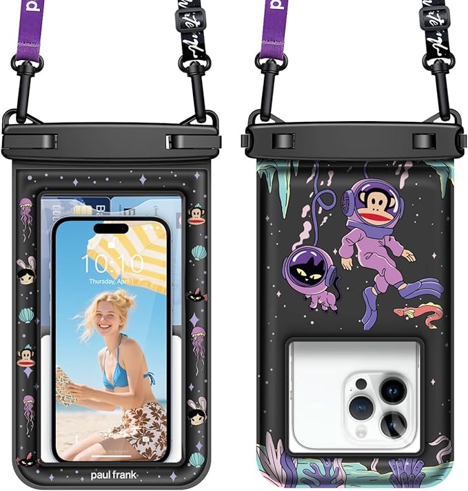 Paul Frank Waterproof Phone Pouch Floating, 2 Pack IPX8 Waterproof Phone Case with Lanyard for iPhone 17 16 15 14 Pro Max Galaxy S25 S24, Cellphone Dry Bag Beach Cruise Ship Essentials(up to 8.5")