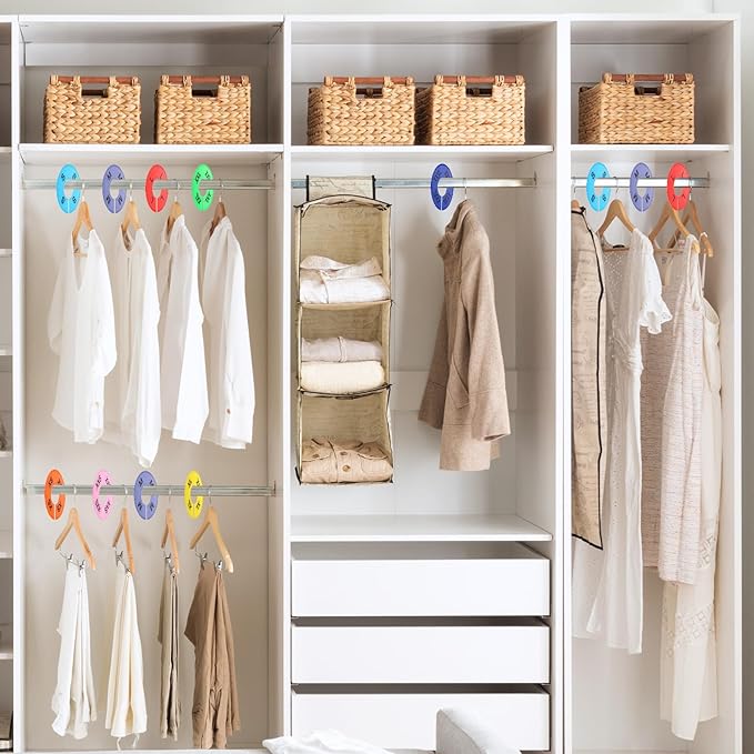 uxcell Clothes Dividers,16 Pack Round Closet Rack Dividers Clothing Rack Size Dividers Blank Labels with 8 Size Reusable for Hanging Clothes Sorting Size, Colorful