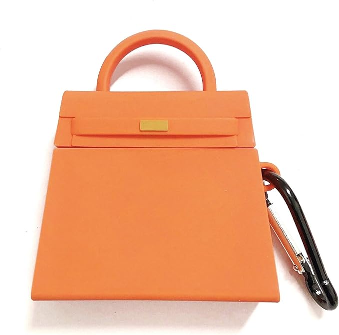 Case Compatible with AirPods Pro, Girls Creative Fashion Mini Handbag Purse Earbud Case, Stylish Soft Silicone Wireless Earphone Protection Charging Cover for AirPods Pro +Hook -Orange