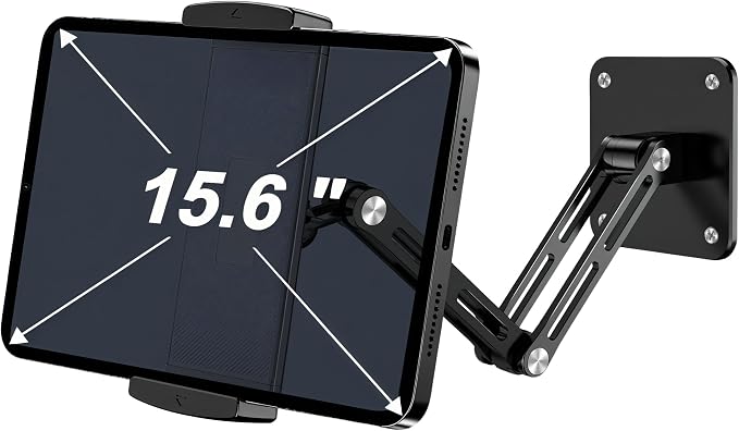 Bimo Tablet Wall Mount Holder for 4.7-15.6 inch, iPad Wall Mount Holder with Arm & Adjustable Rotating Base Compatible with iPad, Tablet Devices