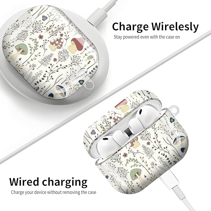 Compatible with AirPod Pro 3 (2025),Cute Case Cover for Women & Men, Full Protection Shockproof Hard Case with Keychain, Wireless Charging Case Accessories(Colorful Wild Plants Fungus)