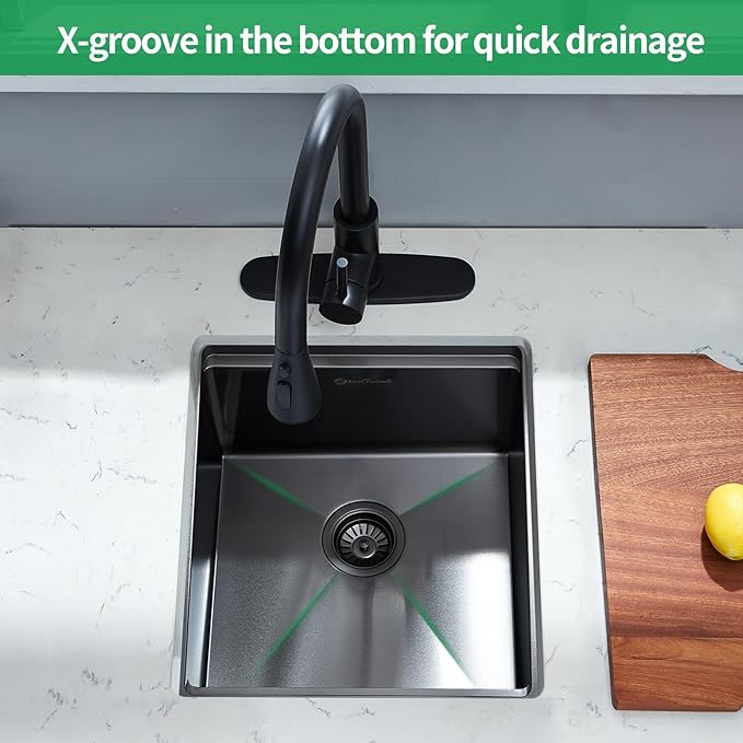 Undermount Kitchen Sink, 15 x 17 x 10 Inch Bar Sink 16 Gauge Gunmetal Black Stainless Steel Small Sink Kitchen Single Bowl Workstation Sink with Cutting Board