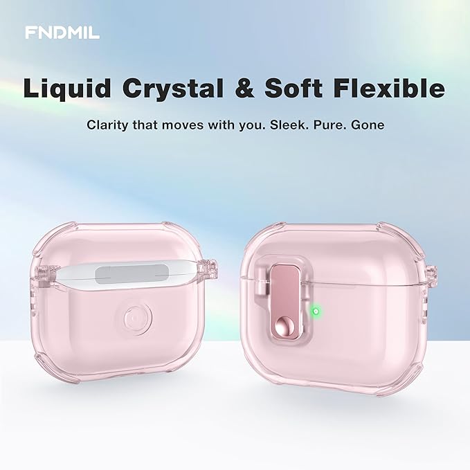 Clear Case for AirPods 3 Case Cover with [Lock Safety & Pop Up][Military Shockproof] Anti-Yellow Transparent Soft TPU Wireless Charging for AirPods 3 Generation Case with Keychain,Clear Pink