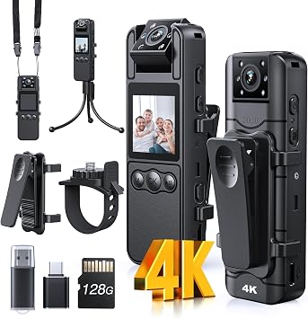 Z11 4K Body Camera with Audio and Video Recording, 128GB Small Body Cam with 180° Rotating Lens, 6HR Battery & Night Vision, Wearable Camera for Pet, Home, Office, Security Police Law Enforcement