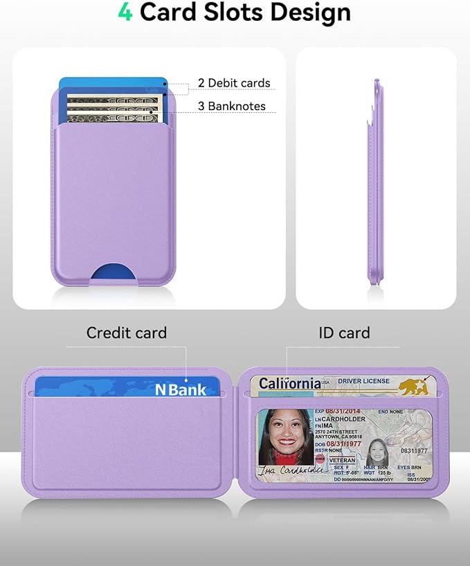 for MagSafe Wallet with Stand, 5 Card Holder, Slim Leather Magnetic Wallet for iPhone 17/16/15/14/13/12 Pro Max Plus Air Series, 3 Card Slots & 1 Cash Slot,Purple