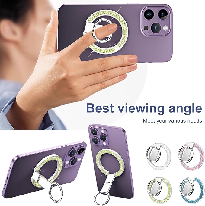 Tensho Cell Phone Ring Holder for MagSafe,360 Degree Rotation Magnetic Phone Grip with Adjustable Kickstand Finger,Strong Metal Mag Safe Finger Stand Compatible with Magsafe iPhone 15/14/13/12 Series.