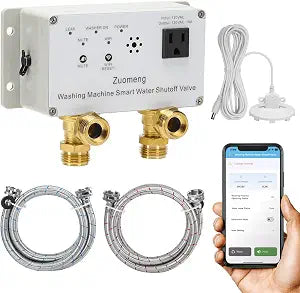 WiFi Smart Water Shutoff Valve with Leak Sensor, 3/4" Brass Valve & Extra Hose, Effortless Remote Control and Real-Time Water Leak Alerts via App, White