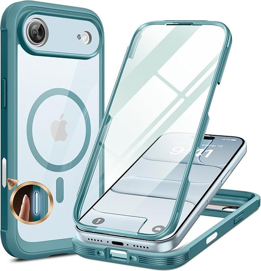 Miracase Magnetic for iPhone Air Case 6.5" [Compatible with MagSafe] Full-Body Phone Case with Built-in Glass Screen Protector & Camera Control,Drop Proof iPhone 17 Air Case Cover, Green