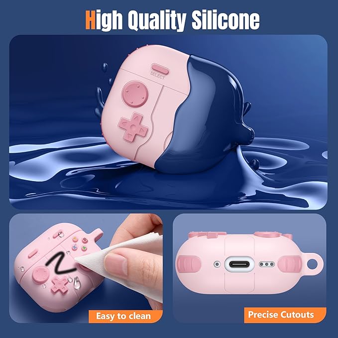 for AirPods 4 2024 Case Cover with Cleaner Kit, Keychain, Compatible with Apple Airpods 4 Case Cover, Cute Funny Game Console Shock-Proof Protective Silicone AirPod 4 Case Covers for Women Girl-Pink