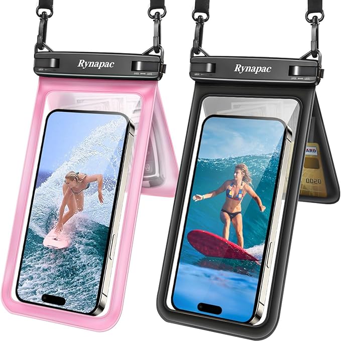 IPX8 Waterproof Phone Pouch, [Up to 8.5''] Double Space Waterproof Phone Case with Lanyard for iPhone 17 16 15 14 Pro Max, Cellphone Dry Bag for Beach Vacation Cruise Essentials, 2 Pack