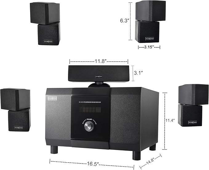5.1 Channel Home Theater System with 10" Subwoofer, Bluetooth,5 Speakers, Remote, Radio, RCA- Perfect for Movies, Music, Karaoke