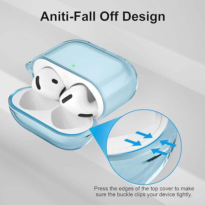 Valkit Compatible AirPods 4th Gen Case Cover, Soft TPU Protective Case with Cleaner Kit, Shockproof with Keychain - Clear Blue