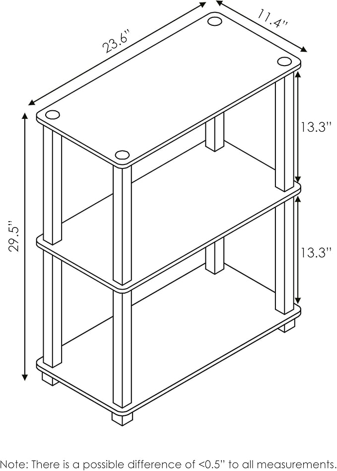 Furinno TURN-S-TUBE Storage Shelves Set of 2, 3-Tier Book Shelf, Corner Shelf, Toolless Open Shelves, Square Tubes, for Organization and Storage, Living Room, Garage, Home Office, Americano