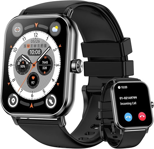 Smart Watch for Men Women, 1.85" HD Fitness Tracker with Bluetooth Calls, IP68 Waterproof, 120+ Sport Modes, 24/7 Heart Rate/Sleep Monitor, Pedometer, Calories, Smartwatch for iOS Android (Black)