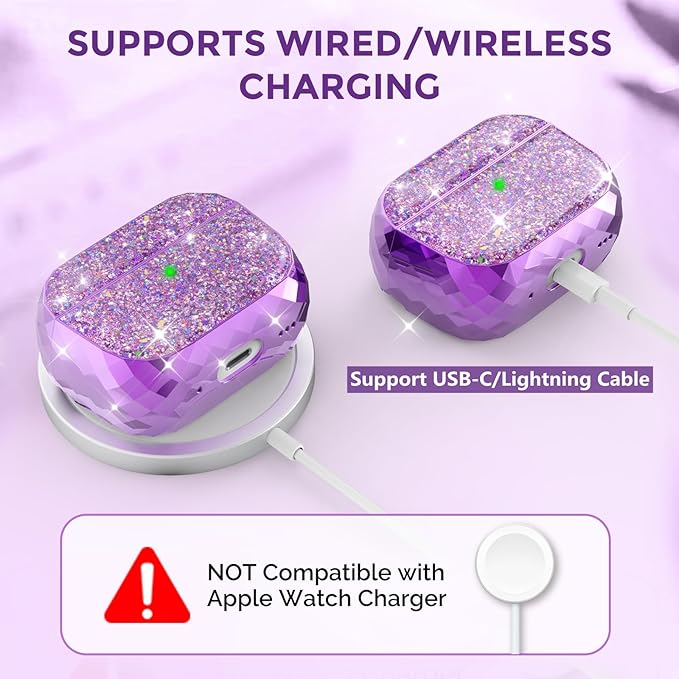 AhaStyle AirPods Pro 2 Case Cover (2024/2023/2022) for Women Girls Luxury Glossy Hard-Shell Protective Case Cover Compatible with Apple AirPods Pro 2nd Gen (USB-C/Lightning Cable) Charging Case