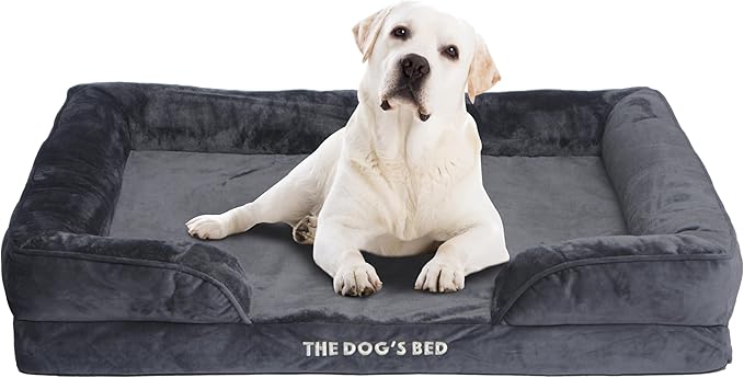The Dog’s Bed, Orthopedic Standard Foam Waterproof Dog Bed with Standard Support, XL Grey Plush, Waterproof, Supportive Dog Bed with Replaceable Covers