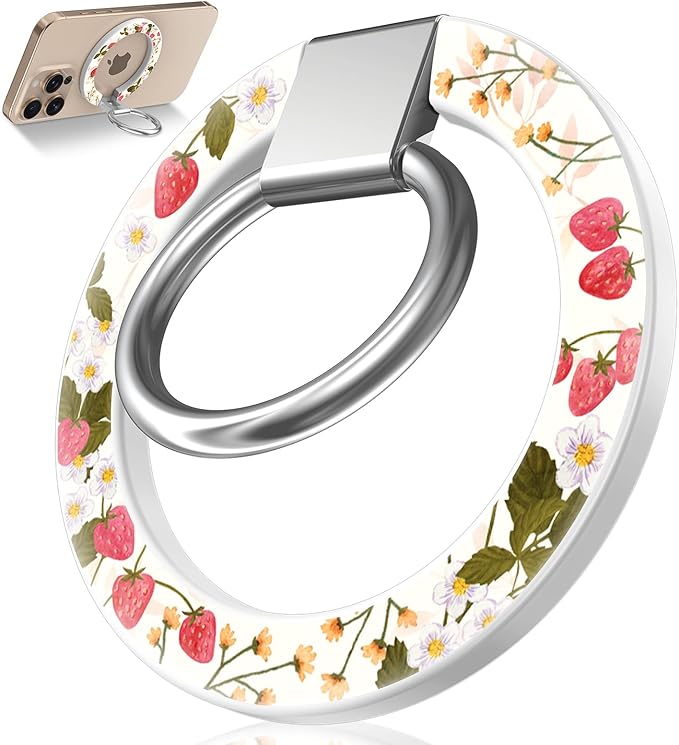 Toycamp Phone Grip Ring Holder Compatible with MagSafe - Magnetic Phone Grip Stand Women Cute Painting Removable Rotatable Magnet Accessories for iPhone 17 Pro Max/16/15/14/13/12 Series, Strawberry