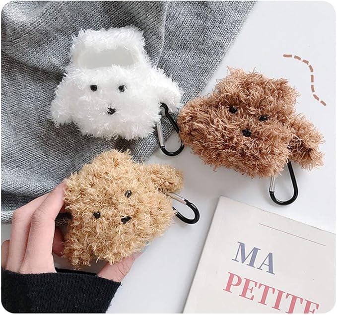 SGVAHY Furry Case for AirPods Pro 3rd Generation Funny Cute 3D Cartoon Plush Design Soft Warm Fluffy AirPod Pro 3 Cover with Keychain Kawaii Anti-Fall Protective Case Women Girls(Teddy White)