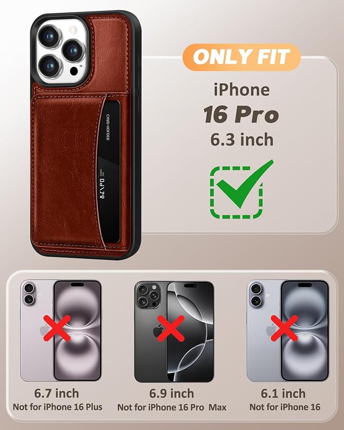 for iPhone 16 Pro Case with Wallet - Fits 4 Card Slots, Compatible with MagSafe for Women Aesthetic Durable PU Leather Credit Card Holder Kickstand Phone Cover for Apple 16 Pro, Brown