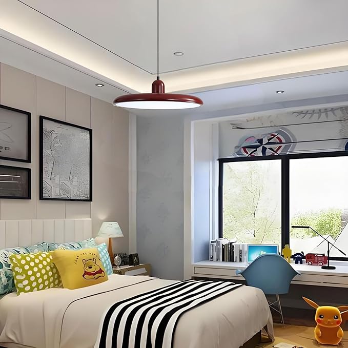 LED Pendant Light 40 cm Modern 36 W with Colour Temperature Dimmable Ceiling Lamp 3000K/4500K/6000K Metal and Acrylic for Dining Room Kitchen Living Room (Red + Red)