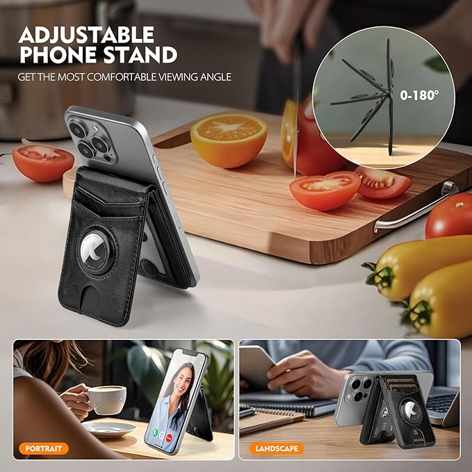 Compatible with Magsafe Case with RFID Blocking Card Holder AirTag pocket for iPhone 17/16/15/14/13/12 Pro/Pro Max/PlusSeries,Not Fit iPhone Mini,Black