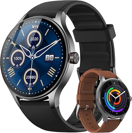 Fitpolo Smart Watch for Men Android & iPhone (2 Bands Jet Black)