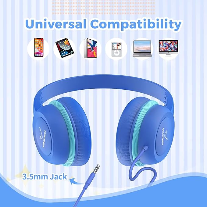 Kids Headphones, Wired Headphones for Kid with Safe Volume Limiter, Kid Headphone with Cord 3.5mm Jack, On-Ear Girls Boys Toddler Headphone for School ﻿