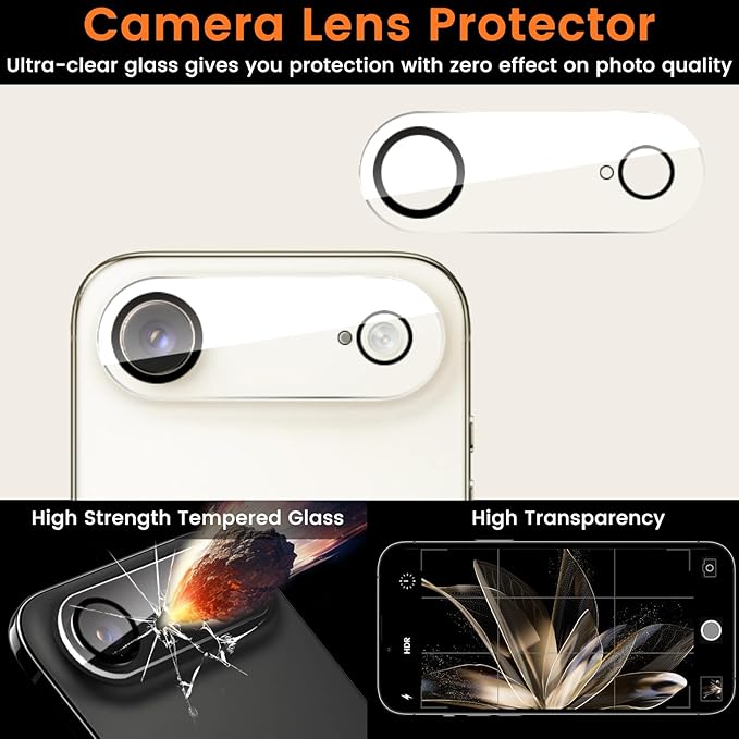 4 Pack Privacy Screen Protector for iPhone 17 Air 6.5-Inch with 4 Pack Camera Lens Protector, Anti Spy Tempered Glass Film 9H Hardness Bubble Free Case Friendly