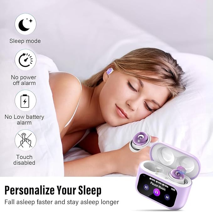 Sleep Earbuds Bluetooth 5.4 in Ear Smart Touch Screen Headphones, 48H Noise Cancelling Ear Buds with 5 EQ Modes, Mini Wireless Headphones Small Design for Side Sleepers, Clear Calls Earphones, IPX7