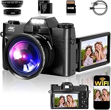 4K Digital Camera for Photography, 75MP WiFi Vlogging Camera for YouTube, 3" 180° Flip Screen Point and Shoot Camera with 64GB SD Card, 2 Batteries, Compact Travel Camera for Beginners