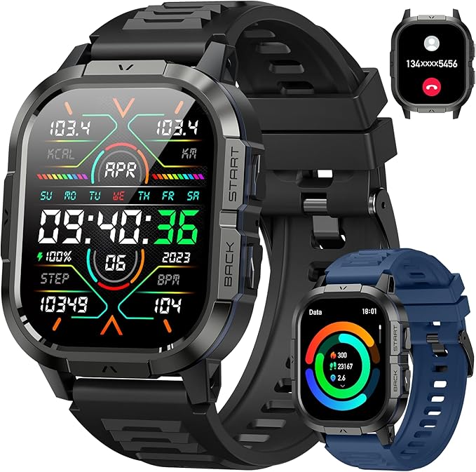 Military Smart Watches for Men-2.06”AMOLED(Answer/Make Calls), IP68 Fitness Activity Step Tracker with Sleep Monitor/110+ Sports Modes, Tactical SmartWatch for Android iOS Samsung Compatible