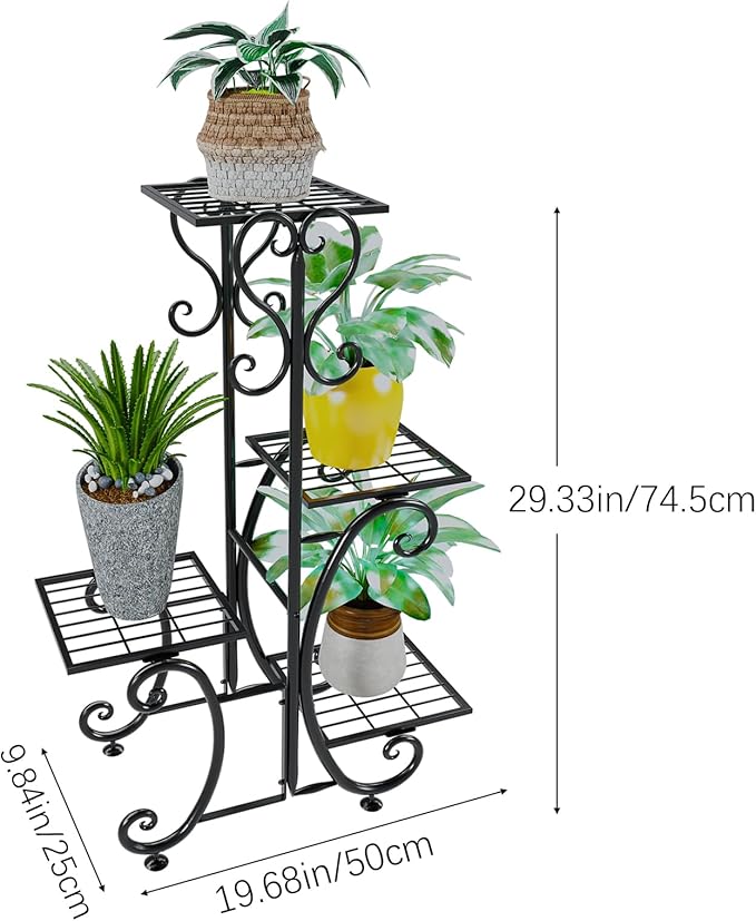 4 Tier Metal Plant Stand Indoor, Tiered Corner Plant Holders for Multiple Plants, 29 Inch Tall Flower Pot Holde Display Stand for Patio Garden Living Room Balcony Bedroom, Black