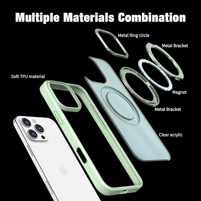 for iPhone 16 Pro Case with Screen Protector & Lens Protector [15 FT Military Drop Protection] Magnetic Kickstand Compatible with MagSafe Slim Translucent Case (Butter Green)