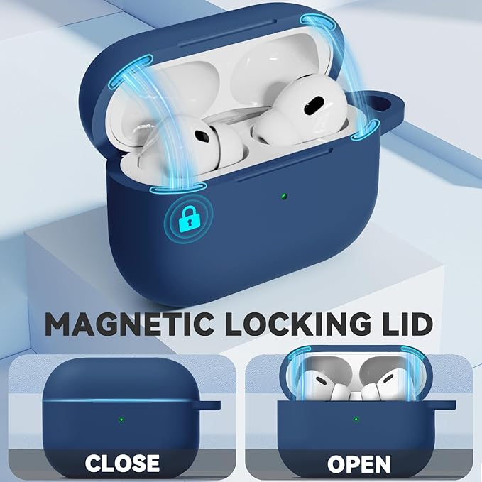 Ljusmicker for AirPod Pro Case Cover with Cleaner Kit,Soft Silicone Protective Case for Apple AirPods Pro 2nd/1st Generation for Women Men,AirPod Pro Case with Magnetic Lid Lock & Keychain-Solid Blue