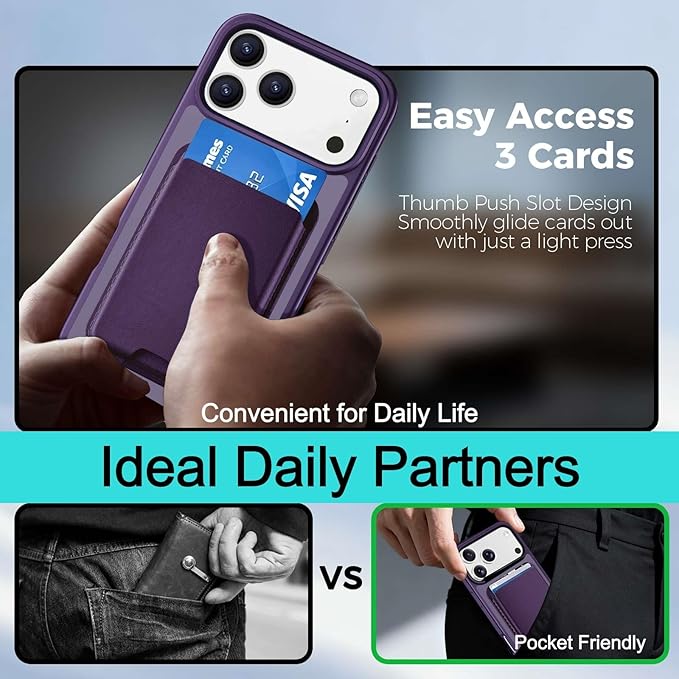 Magnetic for iPhone 17 Pro Case with Detachable Wallet, Compatible with MagSafe, Credit Card Holder with Slim Shockproof Protective Phone Cover, Purple