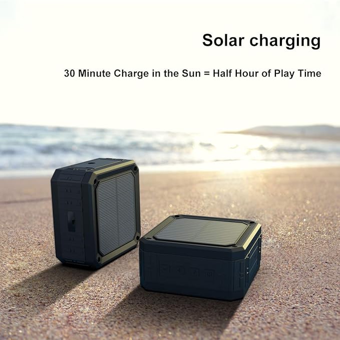 Solar Speaker Portable IPX6 Waterproof Bluetooth Speakers 15 Hours of Playtime Rich Stereo Bass Shockproof Dustproof for Home and Outdoor Wireless Speaker(1-Pack)