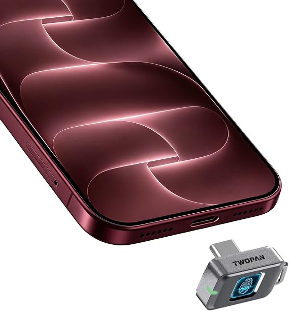 TWOPAN 512GB Fingerprint Nano SSD-Up to 450MB/s, External SSD Hard Drive Storage for iPhone 18/17/16, MacBook, iPad, Steam Deck, PS5, Selfie Stick, Android, Travel and Backup