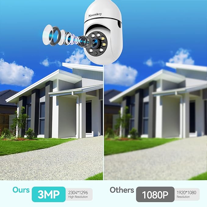 2K/3MP Light Bulb Security Camera, 5G& 2.4GHz WiFi Alexa E27 360° Light Socket Camera for Outdoor, Wireless WiFi Home IP Camera with Motion Tracking Alarm, Color Night Vision,Two-Way Talk