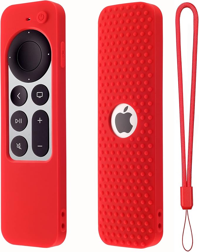 Silicone Remote Cover for Apple TV Siri Remote (2nd Gen) Soft Rubber Case for Apple TV Remote 4K Remote 2021&2022 Apple Siri Remote Case Cover with Lanyard (Red)
