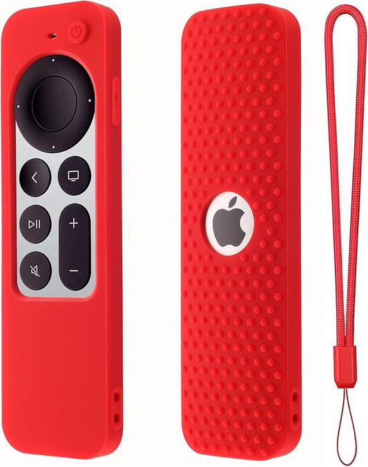 Silicone Remote Cover for Apple TV Siri Remote (2nd Gen) Soft Rubber Case for Apple TV Remote 4K Remote 2021&2022 Apple Siri Remote Case Cover with Lanyard (Red)