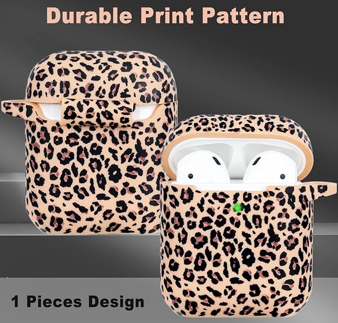 Cheetah Silicone Case Compatible with Airpods Case, Gawnock Soft Earpod Case Cover Flexible Compatible with Airpods 2nd/1st Generation Floral Print Cover for Women Girls with Keychain - Khaki Leopard