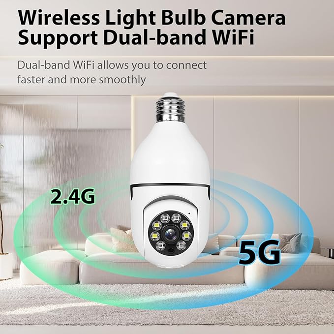 Hawkray Light Bulb Security Camera -5G& 2.4GHz WiFi 2K 3MP Security Cameras Wireless Outdoor Motion Detection and 911 Alarm Monitoring,Open AI Enabled,US Local Cloud, Color Night Vision(3 Pack)