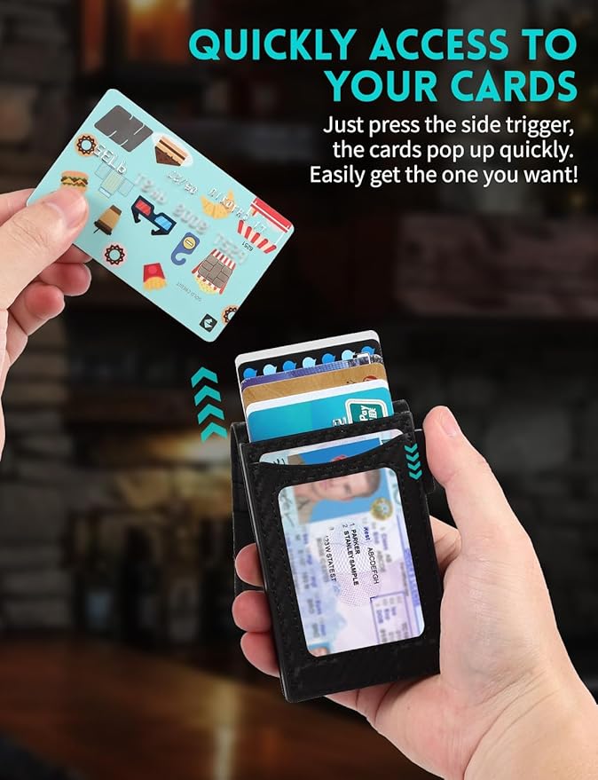 Slim Wallet for Men with AirTag Holder,Pop Up Wallet with ID Window,RFID Wallet for Men | Credit Card Holder with Money Clip, Pop-up feature Minimalist Wallet for Men's Gifts,Christmas Gifts